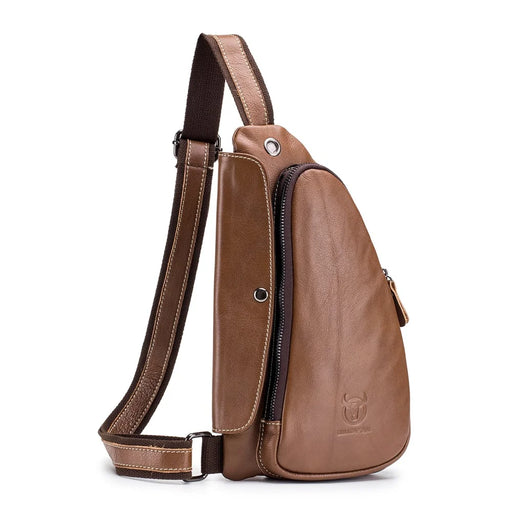 BULLCAPTAIN 125 Sport Casual Men Chest Bag Top Layer Cowhide Crossbody Single Shoulder Bag - Brown - 1