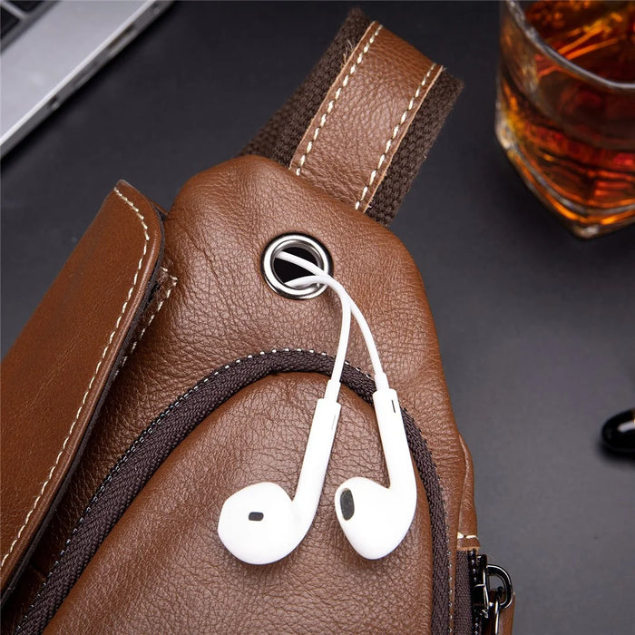 BULLCAPTAIN 125 Sport Casual Men Chest Bag Top Layer Cowhide Crossbody Single Shoulder Bag - Brown - 4