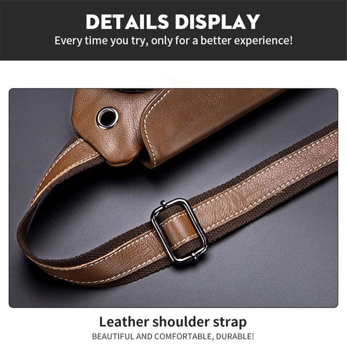 BULLCAPTAIN 125 Sport Casual Men Chest Bag Top Layer Cowhide Crossbody Single Shoulder Bag - Brown - 5