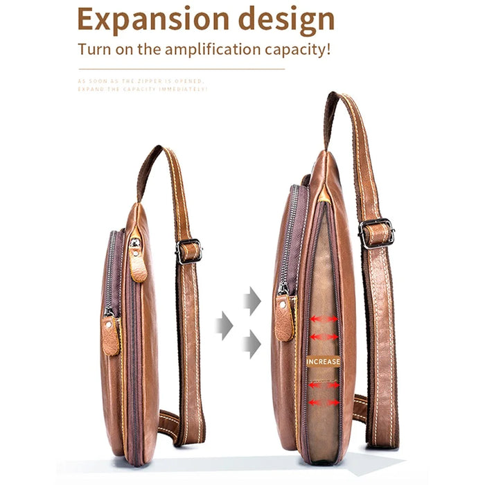 BULLCAPTAIN 125 Sport Casual Men Chest Bag Top Layer Cowhide Crossbody Single Shoulder Bag - Brown - 7