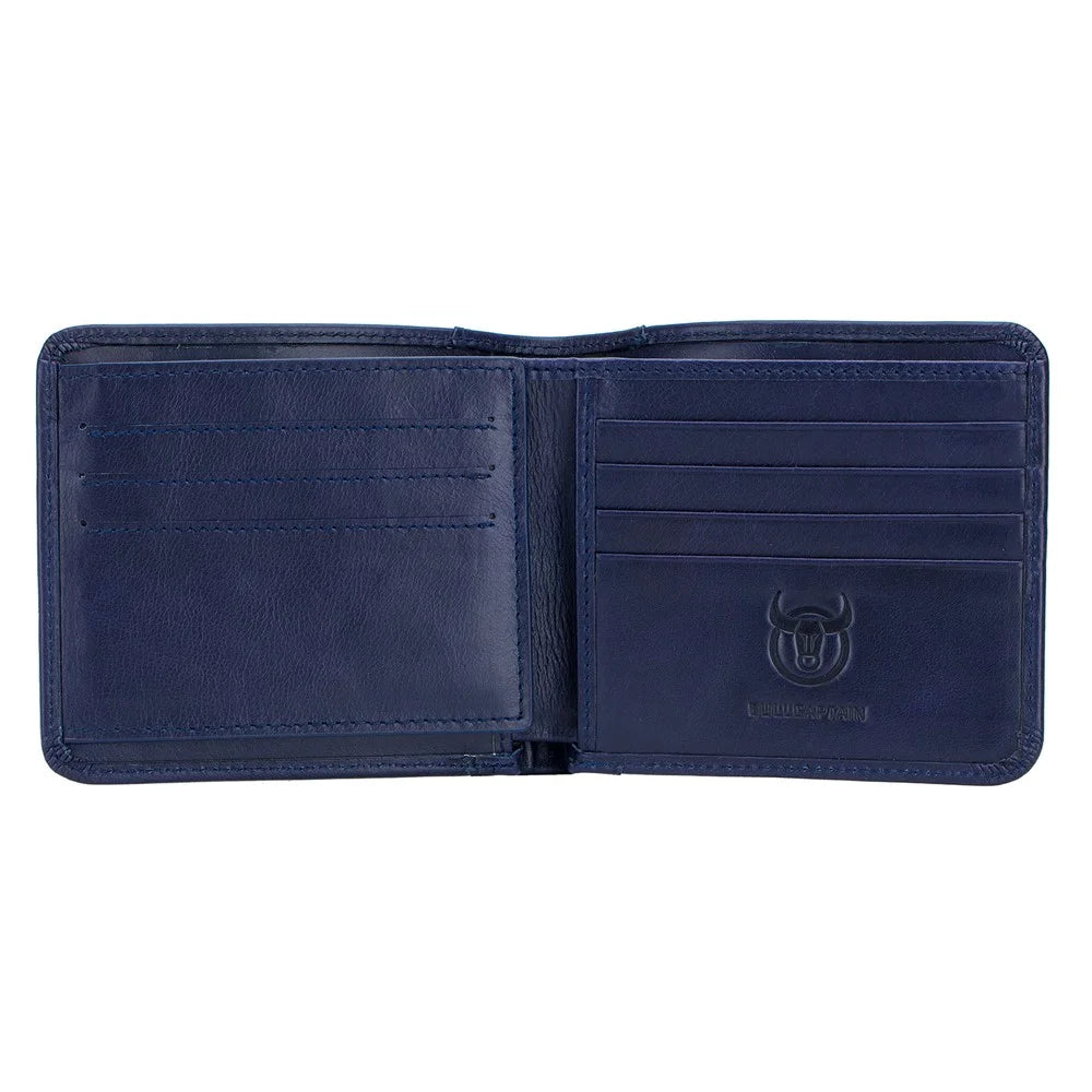 BULLCAPTAIN 031 Business Casual Top Layer Cowhide Men Short Wallet Cards Cash Storage Bag - Blue - 2