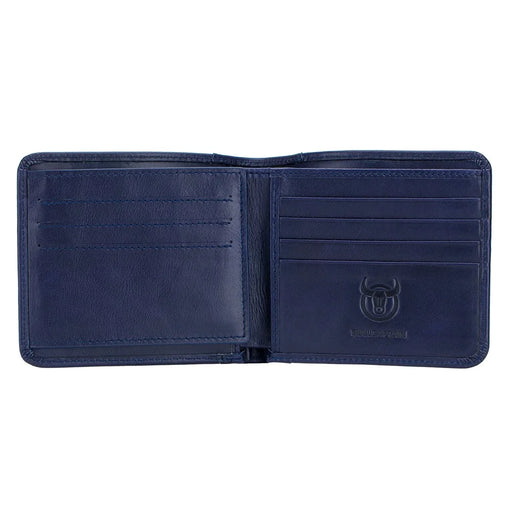 BULLCAPTAIN 031 Business Casual Top Layer Cowhide Men Short Wallet Cards Cash Storage Bag - Blue - 2