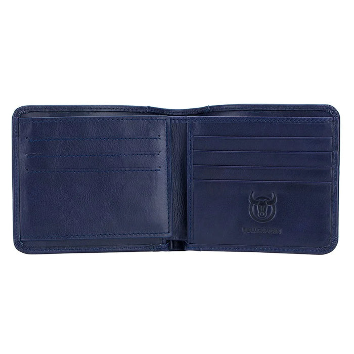 BULLCAPTAIN 031 Business Casual Top Layer Cowhide Men Short Wallet Cards Cash Storage Bag - Blue - 2