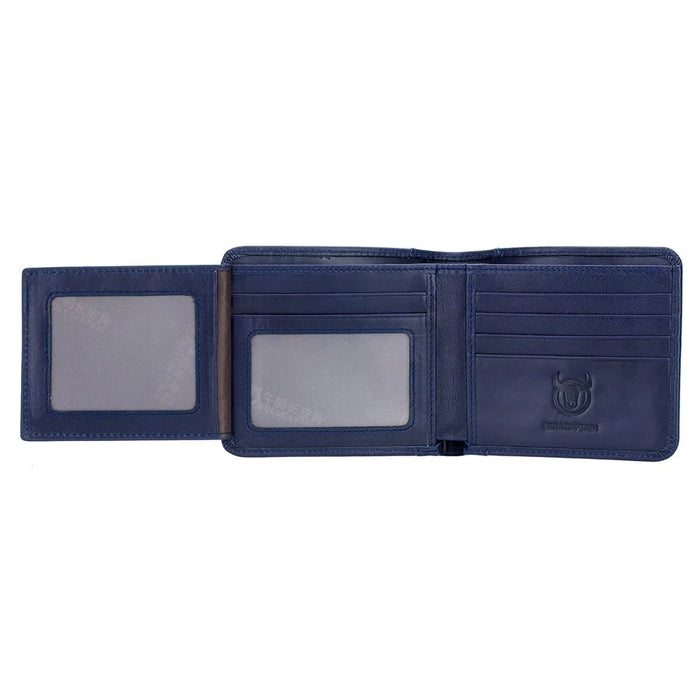 BULLCAPTAIN 031 Business Casual Top Layer Cowhide Men Short Wallet Cards Cash Storage Bag - Blue - 3