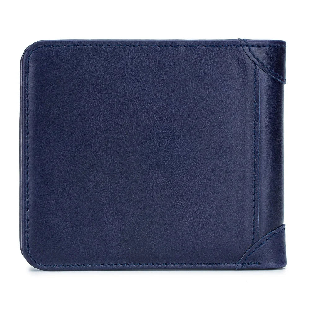 BULLCAPTAIN 031 Business Casual Top Layer Cowhide Men Short Wallet Cards Cash Storage Bag - Blue - 4