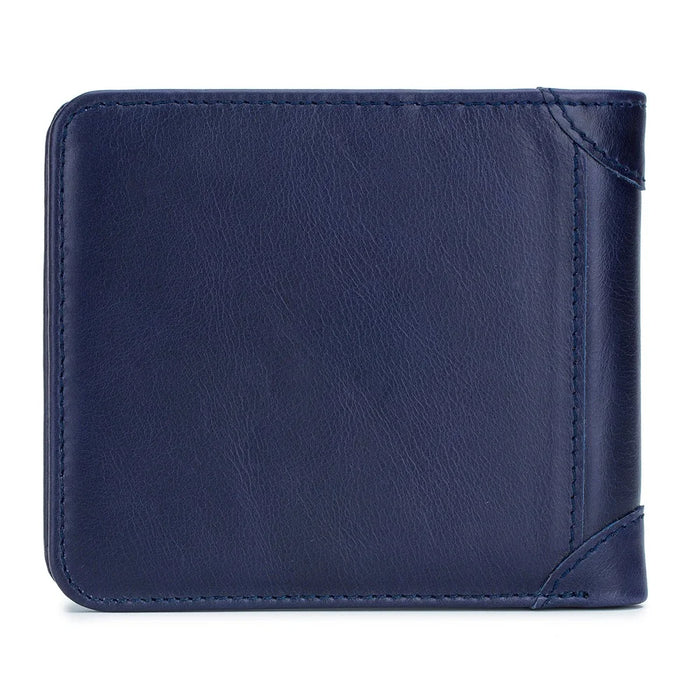 BULLCAPTAIN 031 Business Casual Top Layer Cowhide Men Short Wallet Cards Cash Storage Bag - Blue - 4
