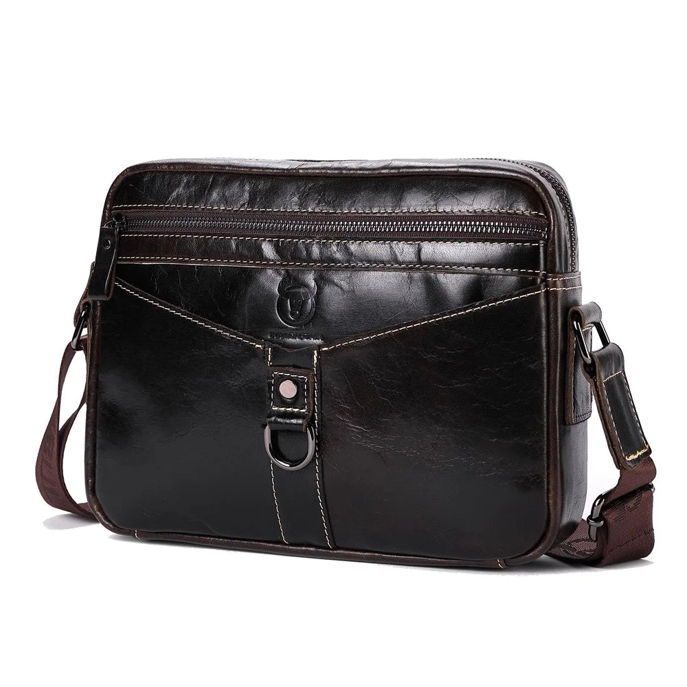 BULLCAPTAIN 0309 Casual Men Messenger Bag Top Layer Cowhide Leather Single Shoulder Crossbody Bag - Dark Brown - 1