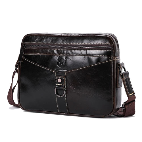 BULLCAPTAIN 0309 Casual Men Messenger Bag Top Layer Cowhide Leather Single Shoulder Crossbody Bag - Dark Brown - 1