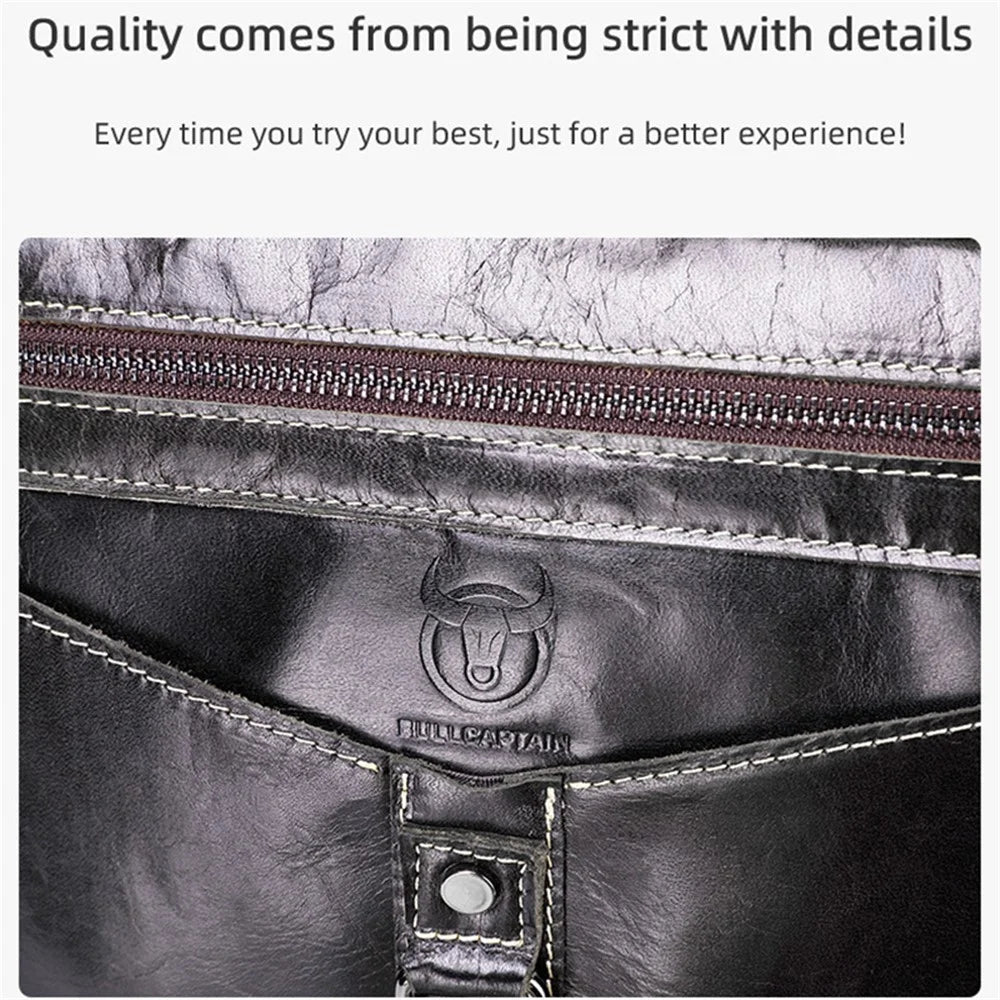 BULLCAPTAIN 0309 Casual Men Messenger Bag Top Layer Cowhide Leather Single Shoulder Crossbody Bag - Dark Brown - 3