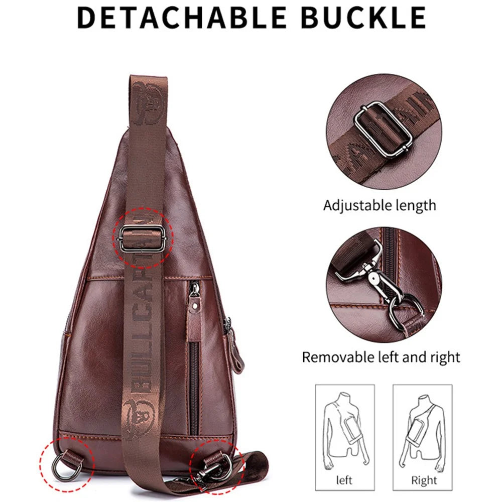 BULLCAPTAIN 086  Top Layer Cowhide Chest Bag Stylish Casual Men Crossbody Single Shoulder Bag - Brown - 2