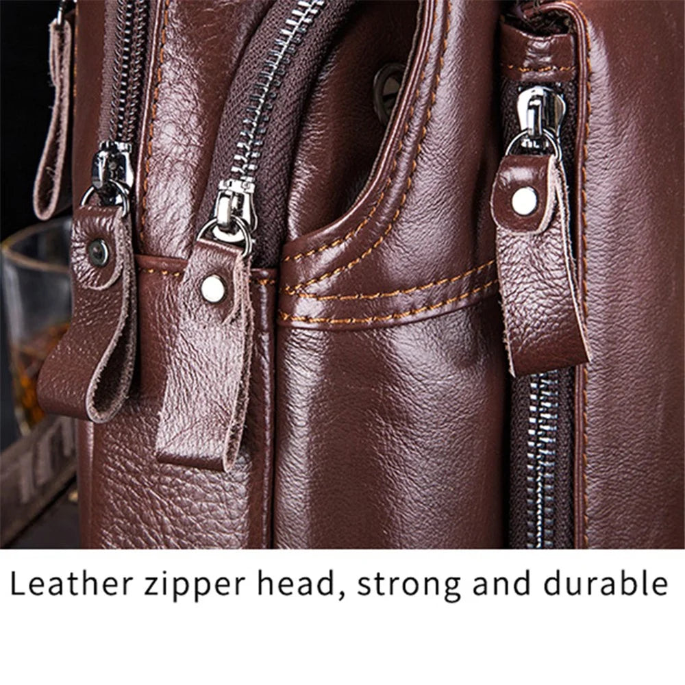 BULLCAPTAIN 086  Top Layer Cowhide Chest Bag Stylish Casual Men Crossbody Single Shoulder Bag - Brown - 4