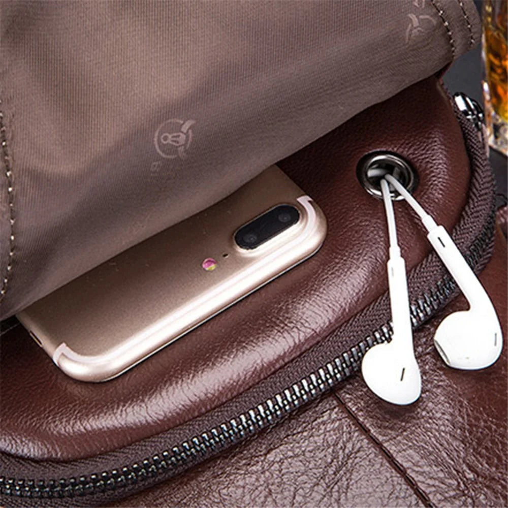 BULLCAPTAIN 086  Top Layer Cowhide Chest Bag Stylish Casual Men Crossbody Single Shoulder Bag - Brown - 5