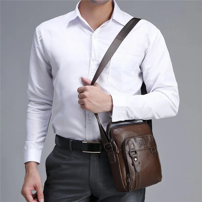 BULLCAPTAIN 0300 Top Layer Cowhide Messenger Bag Retro Men Single Shoulder Crossbody Bag - Coffee - 2