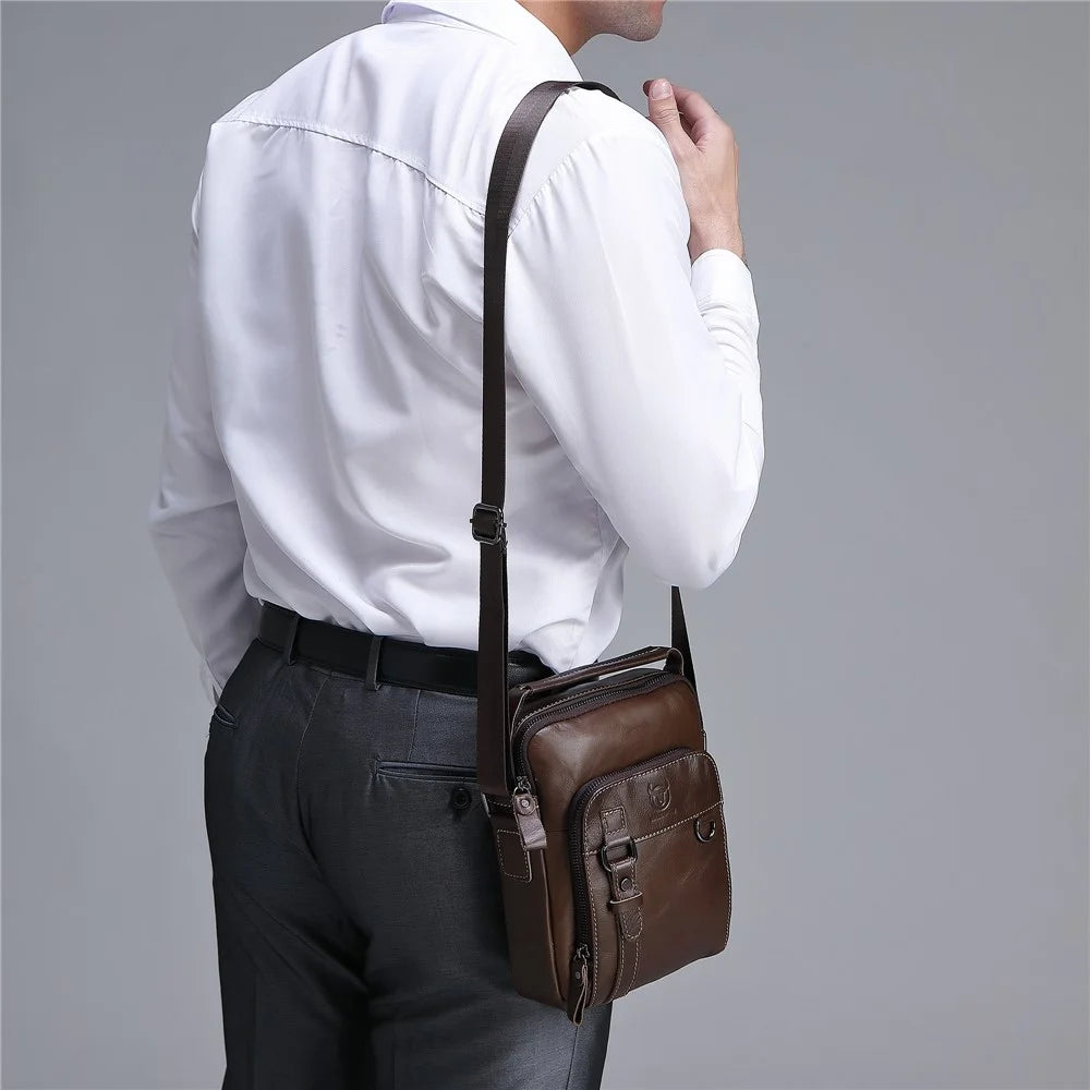 BULLCAPTAIN 0300 Top Layer Cowhide Messenger Bag Retro Men Single Shoulder Crossbody Bag - Coffee - 3