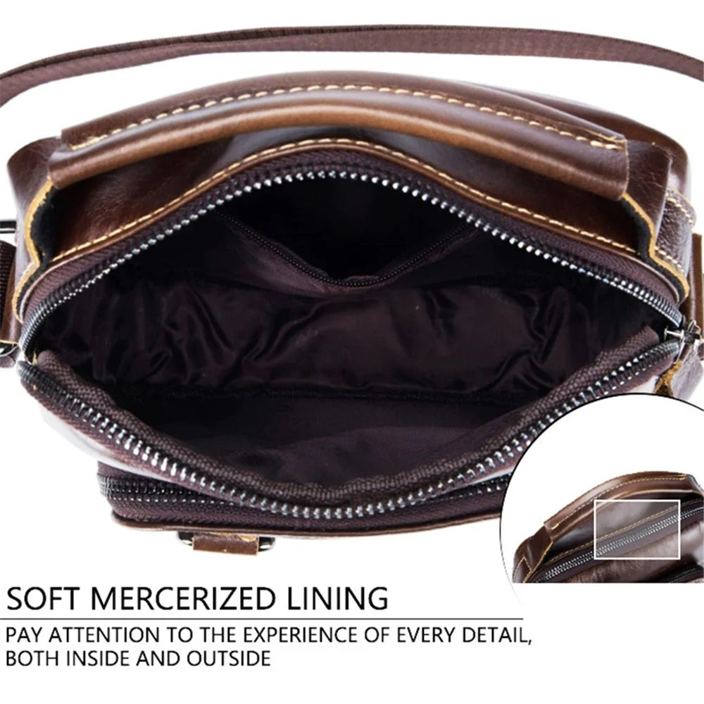 BULLCAPTAIN 0300 Top Layer Cowhide Messenger Bag Retro Men Single Shoulder Crossbody Bag - Coffee - 4