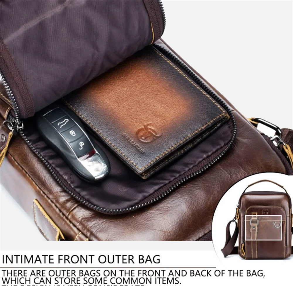 BULLCAPTAIN 0300 Top Layer Cowhide Messenger Bag Retro Men Single Shoulder Crossbody Bag - Coffee - 5
