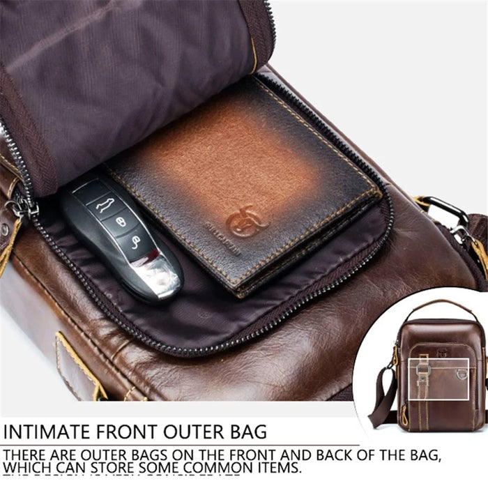 BULLCAPTAIN 0300 Top Layer Cowhide Messenger Bag Retro Men Single Shoulder Crossbody Bag - Coffee - 5