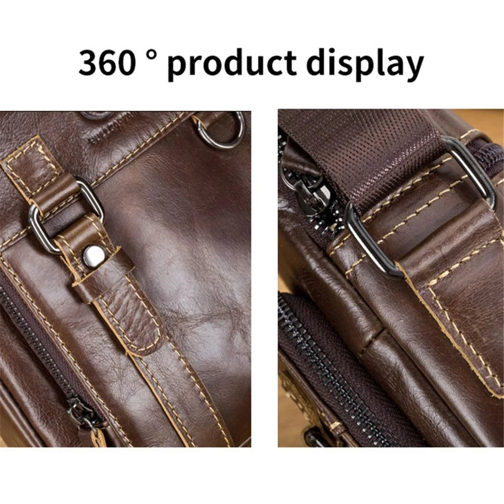 BULLCAPTAIN 0300 Top Layer Cowhide Messenger Bag Retro Men Single Shoulder Crossbody Bag - Coffee - 7