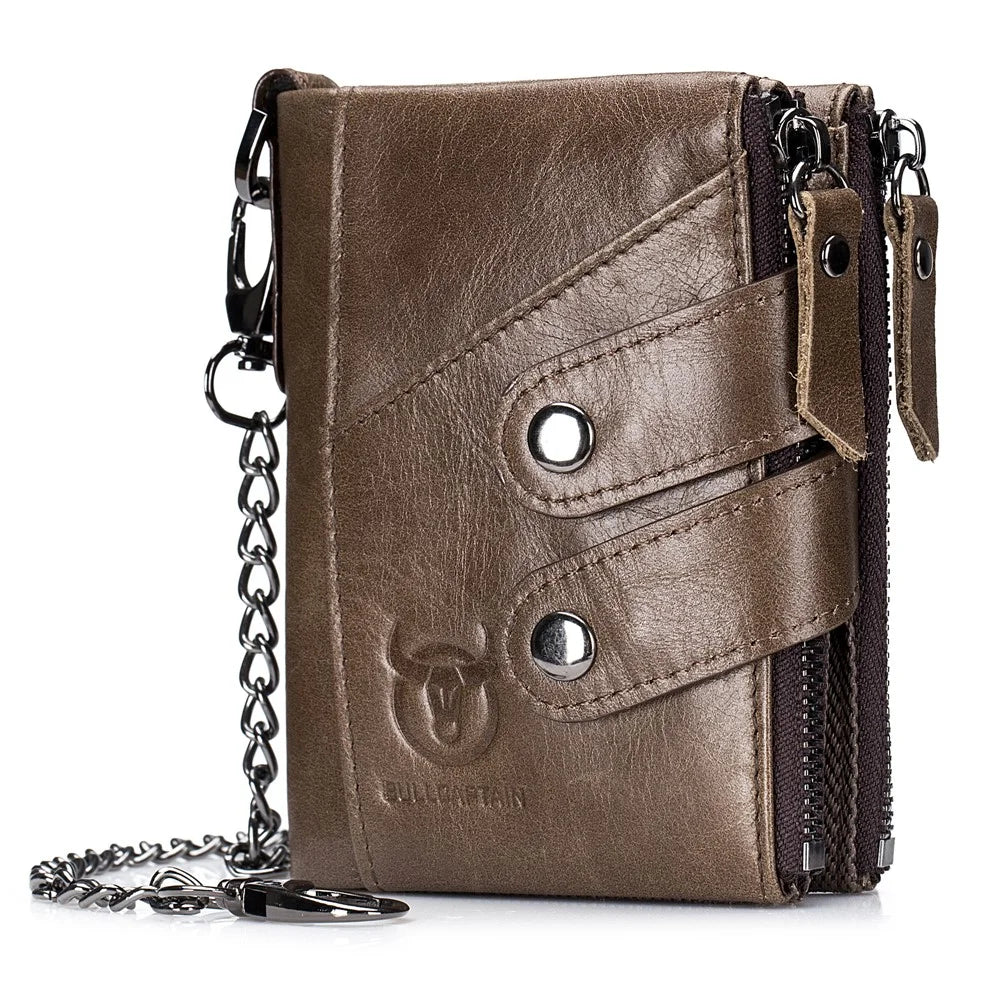 BULLCAPTAIN 0201 Retro Top-Layer Cowhide Leather Wallet RFID Blocking Card Storage Bag - Coffee - 1