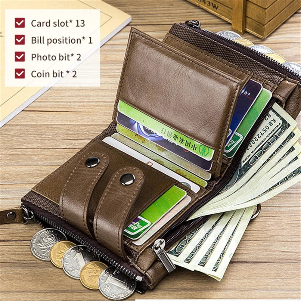 BULLCAPTAIN 0201 Retro Top-Layer Cowhide Leather Wallet RFID Blocking Card Storage Bag - Coffee - 2