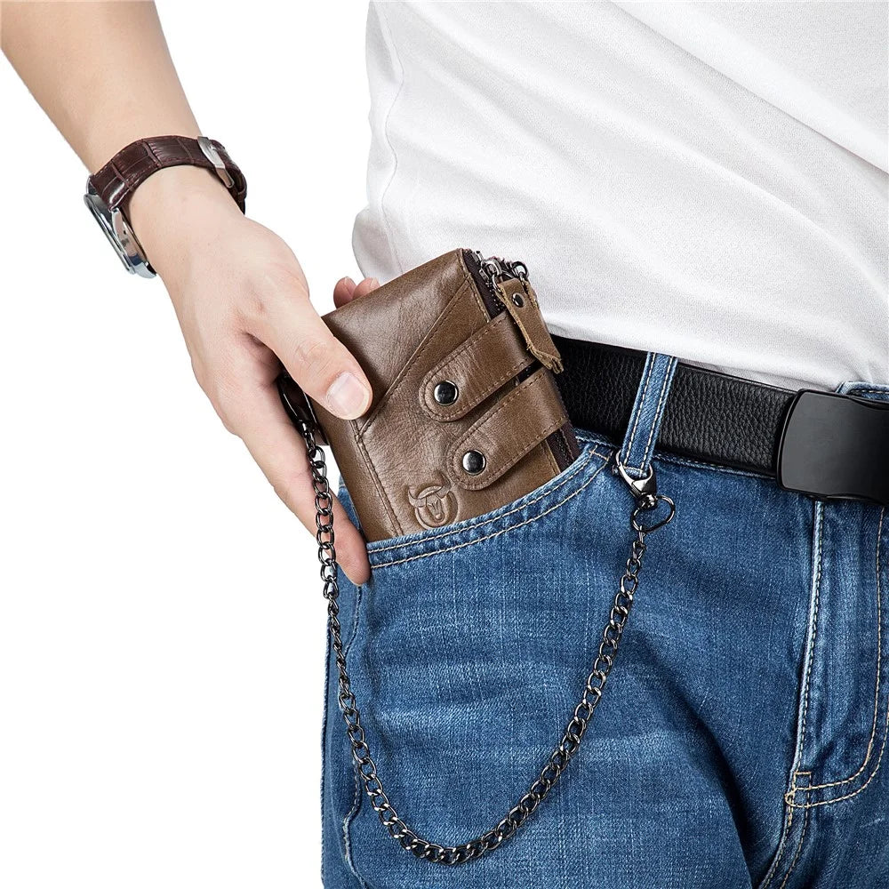 BULLCAPTAIN 0201 Retro Top-Layer Cowhide Leather Wallet RFID Blocking Card Storage Bag - Coffee - 4