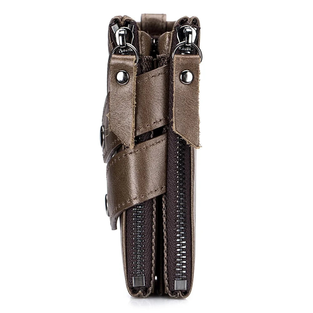 BULLCAPTAIN 0201 Retro Top-Layer Cowhide Leather Wallet RFID Blocking Card Storage Bag - Coffee - 6