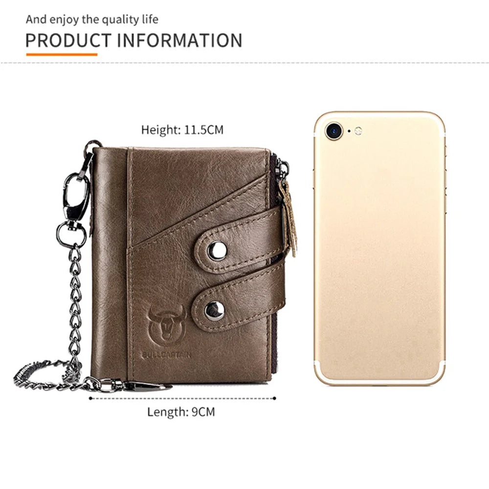 BULLCAPTAIN 0201 Retro Top-Layer Cowhide Leather Wallet RFID Blocking Card Storage Bag - Coffee - 7