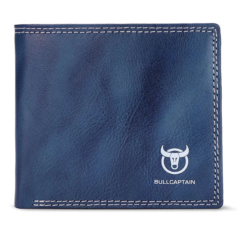 BULLCAPTAIN 032 Top-Layer Cowhide Leather Large Wallet Coin Card Storage Bag with Gift Box Package - Blue - 1