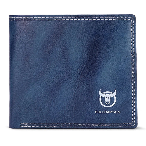 BULLCAPTAIN 032 Top-Layer Cowhide Leather Large Wallet Coin Card Storage Bag with Gift Box Package - Blue - 1