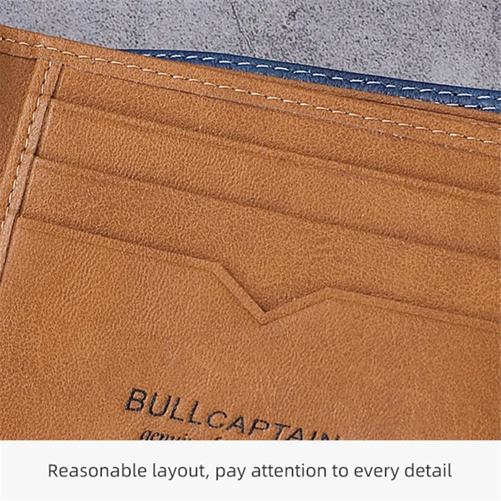 BULLCAPTAIN 032 Top-Layer Cowhide Leather Large Wallet Coin Card Storage Bag with Gift Box Package - Blue - 3