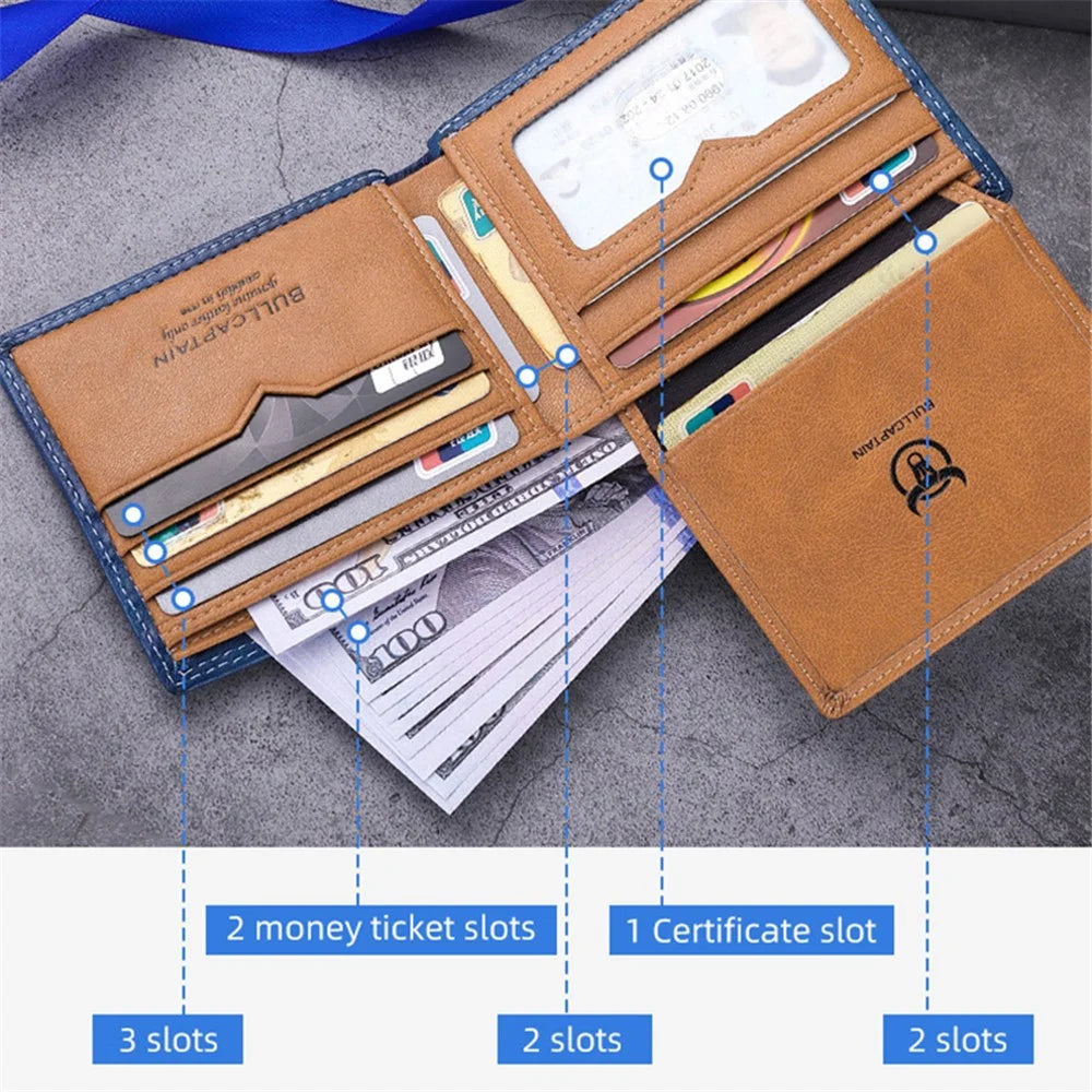 BULLCAPTAIN 032 Top-Layer Cowhide Leather Large Wallet Coin Card Storage Bag with Gift Box Package - Blue - 4