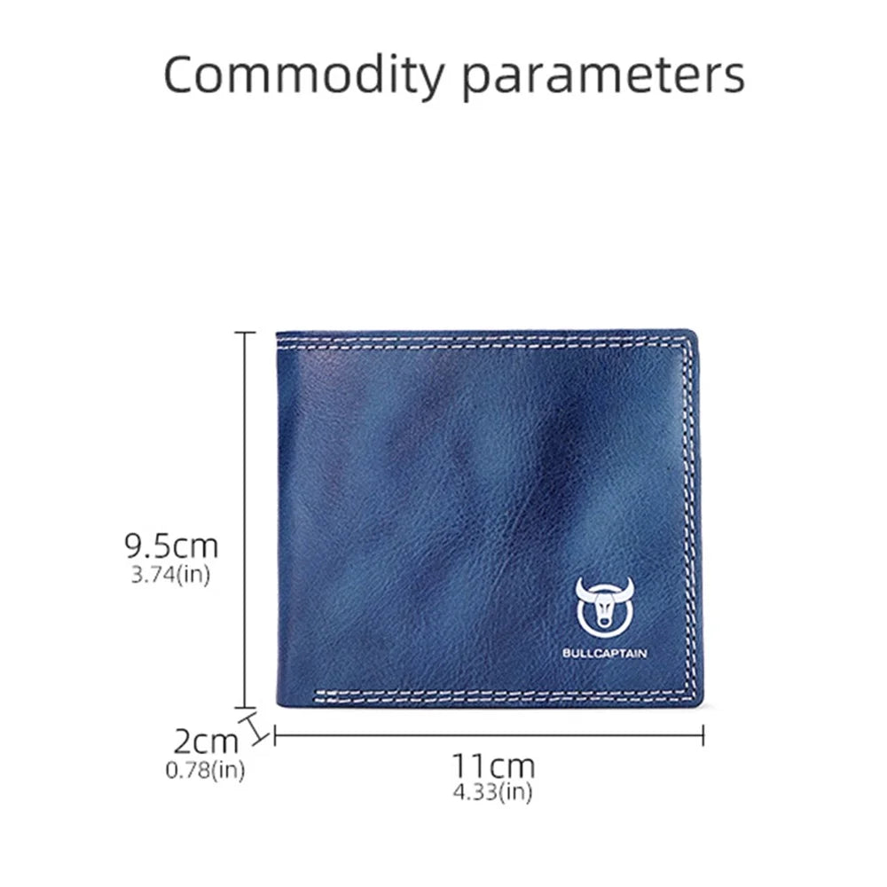 BULLCAPTAIN 032 Top-Layer Cowhide Leather Large Wallet Coin Card Storage Bag with Gift Box Package - Blue - 7