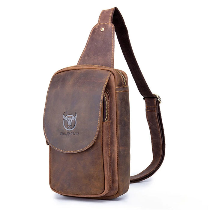 BULLCAPTAIN 133 Retro Chest Bag Crazy Horse Texture Top-Layer Cowhide Leather Crossbody Sling Bag Daypack - 1