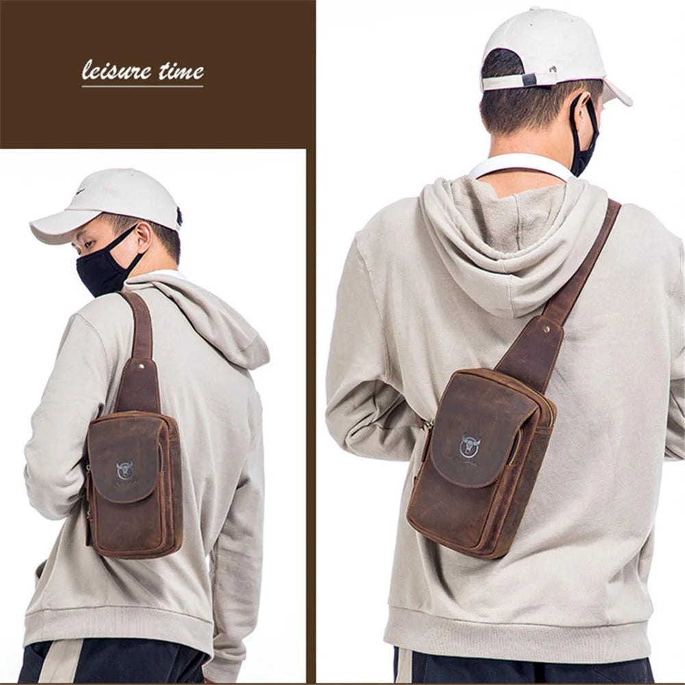 BULLCAPTAIN 133 Retro Chest Bag Crazy Horse Texture Top-Layer Cowhide Leather Crossbody Sling Bag Daypack - 2