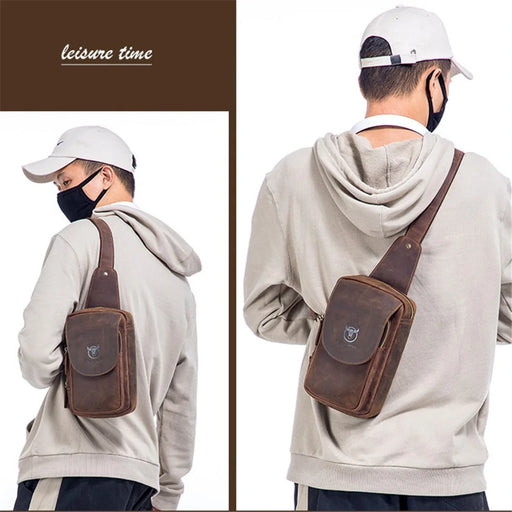 BULLCAPTAIN 133 Retro Chest Bag Crazy Horse Texture Top-Layer Cowhide Leather Crossbody Sling Bag Daypack - 2