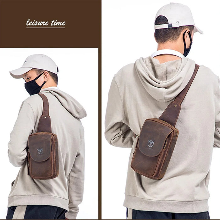 BULLCAPTAIN 133 Retro Chest Bag Crazy Horse Texture Top-Layer Cowhide Leather Crossbody Sling Bag Daypack - 2
