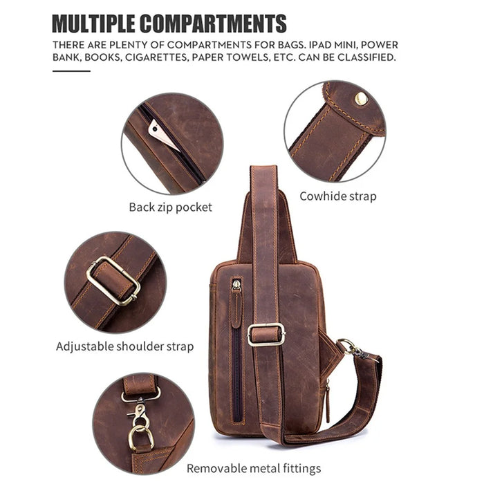 BULLCAPTAIN 133 Retro Chest Bag Crazy Horse Texture Top-Layer Cowhide Leather Crossbody Sling Bag Daypack - 3
