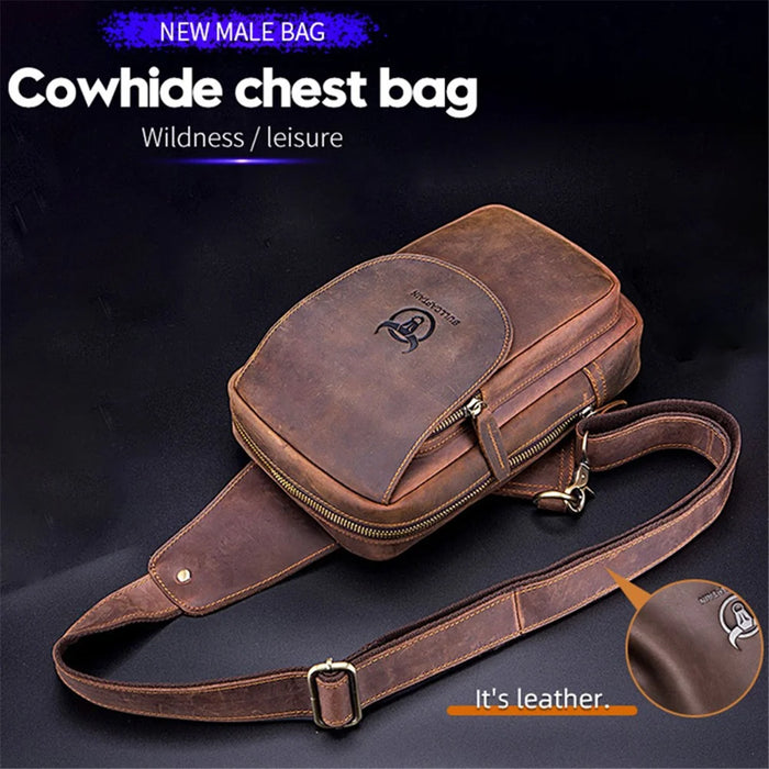 BULLCAPTAIN 133 Retro Chest Bag Crazy Horse Texture Top-Layer Cowhide Leather Crossbody Sling Bag Daypack - 4