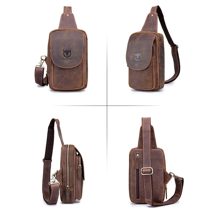 BULLCAPTAIN 133 Retro Chest Bag Crazy Horse Texture Top-Layer Cowhide Leather Crossbody Sling Bag Daypack - 6