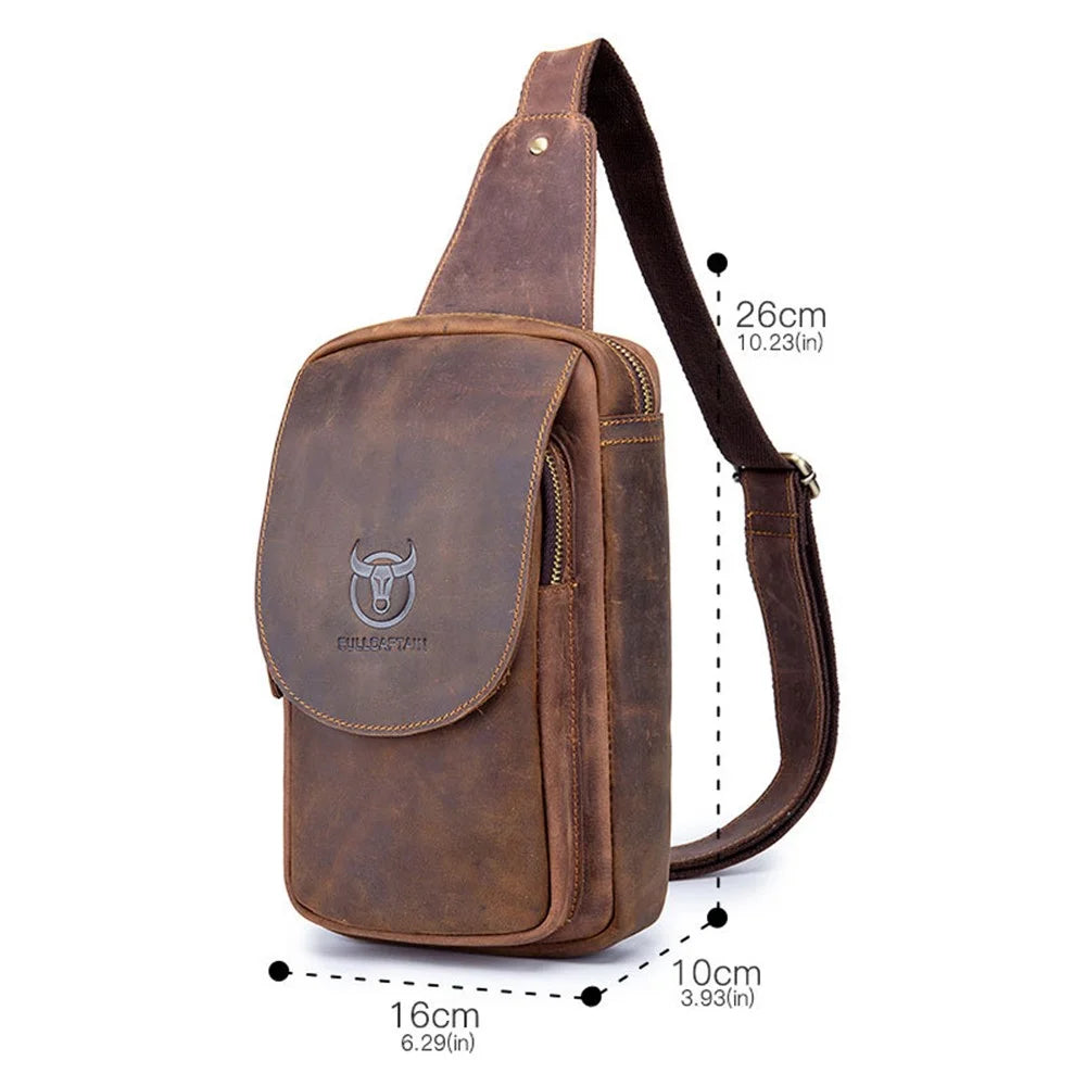 BULLCAPTAIN 133 Retro Chest Bag Crazy Horse Texture Top-Layer Cowhide Leather Crossbody Sling Bag Daypack - 7