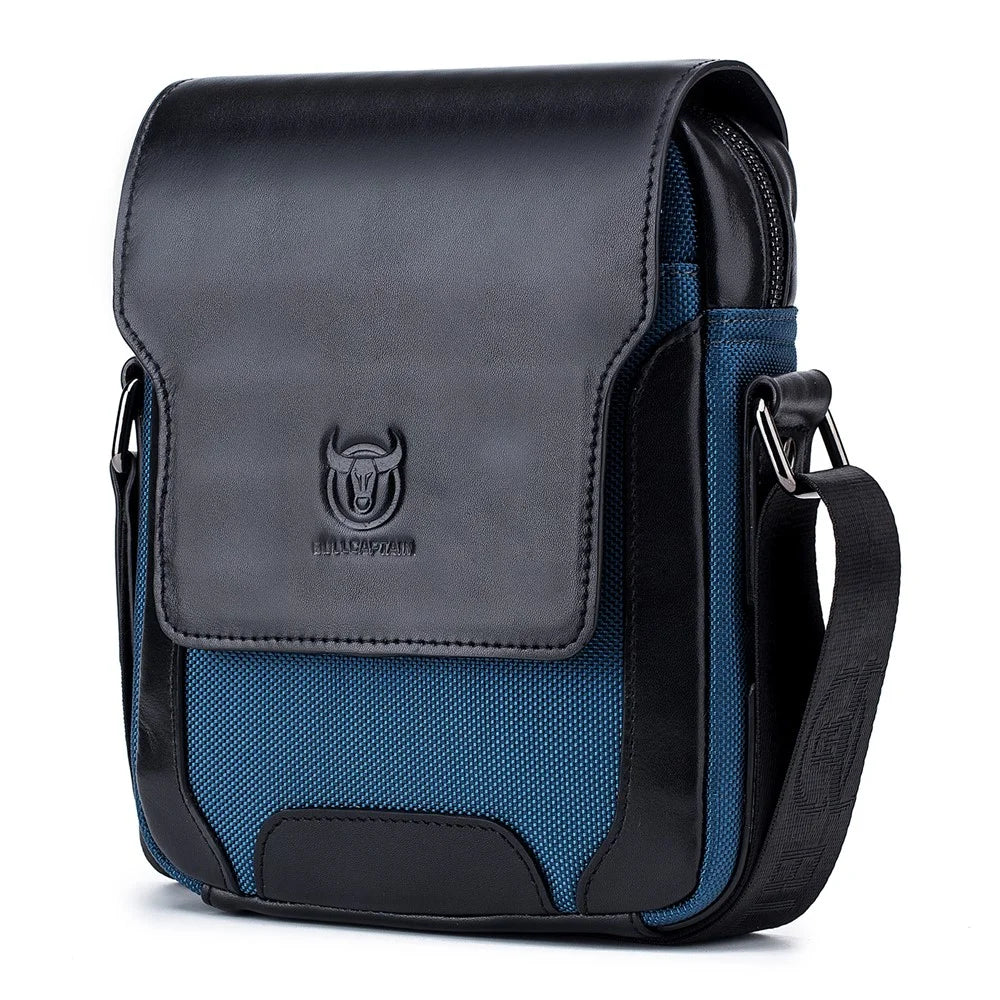 BULLCAPTAIN 999 Cowhide Leather Messenger Bag Zipped Pockets Crossbody Purse Bag for Work Business Travel - Black - 1