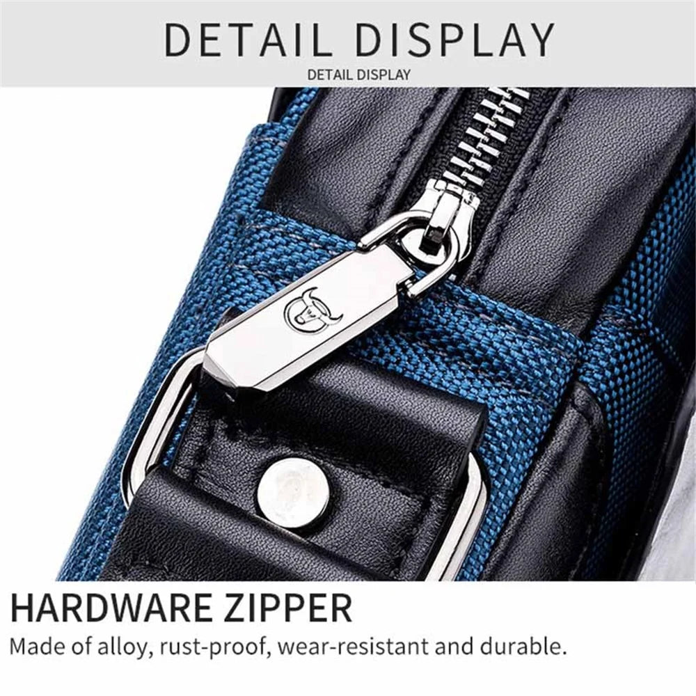 BULLCAPTAIN 999 Cowhide Leather Messenger Bag Zipped Pockets Crossbody Purse Bag for Work Business Travel - Black - 3
