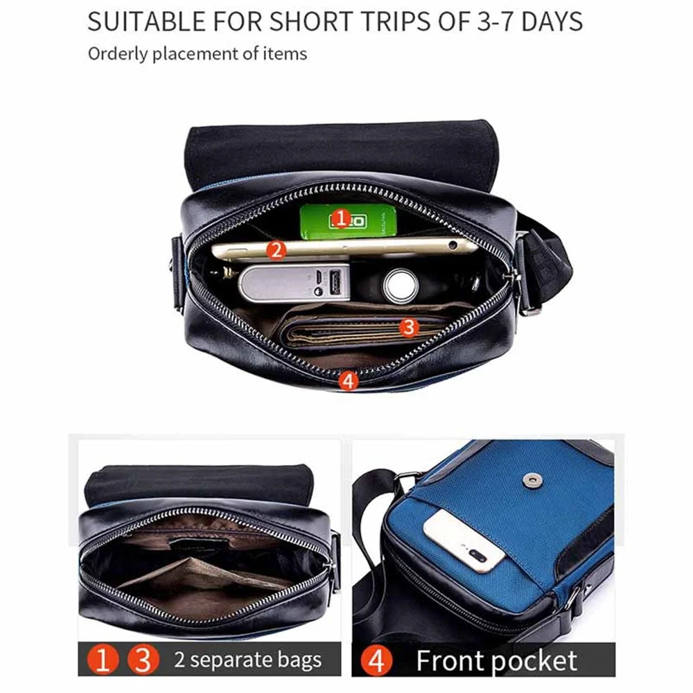 BULLCAPTAIN 999 Cowhide Leather Messenger Bag Zipped Pockets Crossbody Purse Bag for Work Business Travel - Black - 4