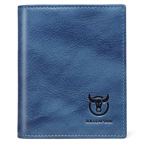BULLCAPTAIN 017 Large Capacity RFID Blocking Wallet Top-Layer Cowhide Leather Coin Card Storage Bag - Blue - 1