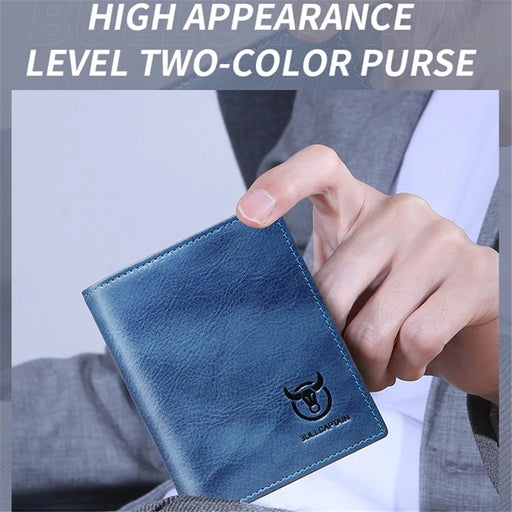 BULLCAPTAIN 017 Large Capacity RFID Blocking Wallet Top-Layer Cowhide Leather Coin Card Storage Bag - Blue - 2