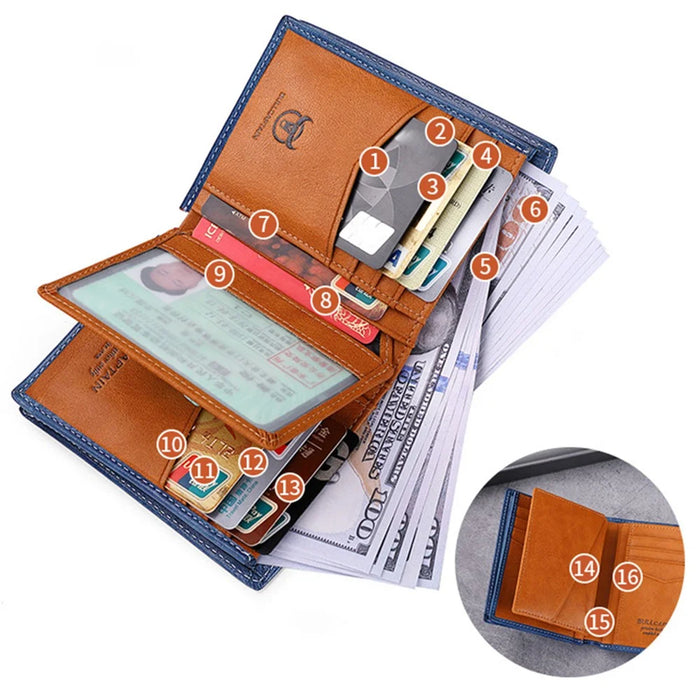 BULLCAPTAIN 017 Large Capacity RFID Blocking Wallet Top-Layer Cowhide Leather Coin Card Storage Bag - Blue - 3