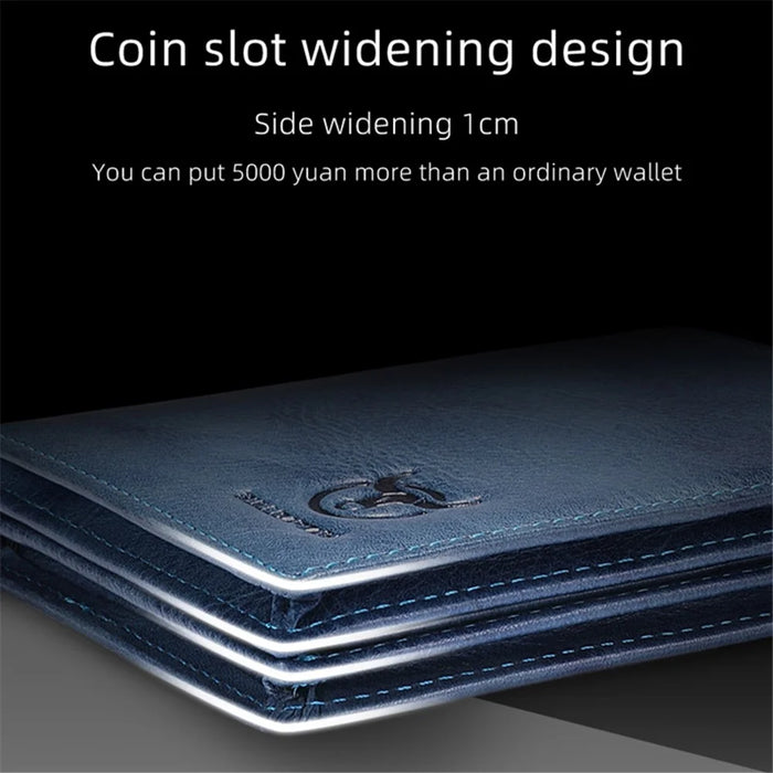 BULLCAPTAIN 017 Large Capacity RFID Blocking Wallet Top-Layer Cowhide Leather Coin Card Storage Bag - Blue - 4