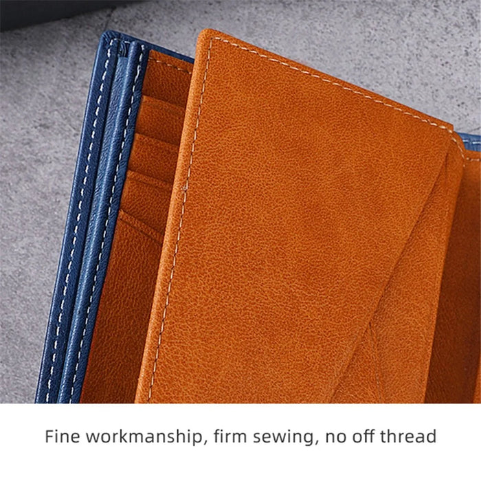 BULLCAPTAIN 017 Large Capacity RFID Blocking Wallet Top-Layer Cowhide Leather Coin Card Storage Bag - Blue - 6