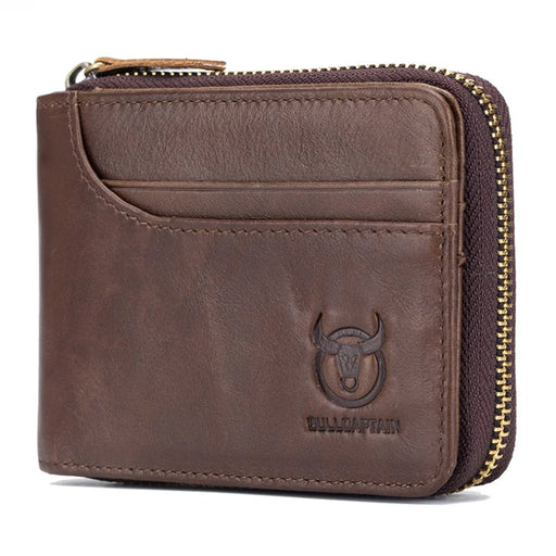 BULLCAPTAIN 029 Causal Style Top-Layer Cowhide Leather Wallet Folding Design Multiple Card Slots Coin Bag - Brown - 1
