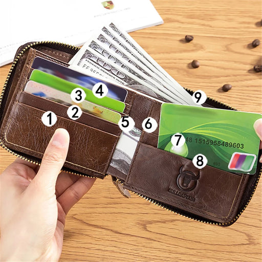 BULLCAPTAIN 029 Causal Style Top-Layer Cowhide Leather Wallet Folding Design Multiple Card Slots Coin Bag - Brown - 2